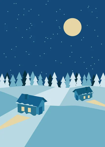 Noche Invierno Tranquila Iluminada Por Luna — Vector de stock