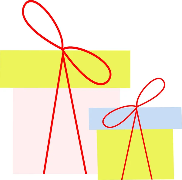 Julklappar Dekorerade Med Rött Band Platt Stil Vektor Illustration — Stock vektor