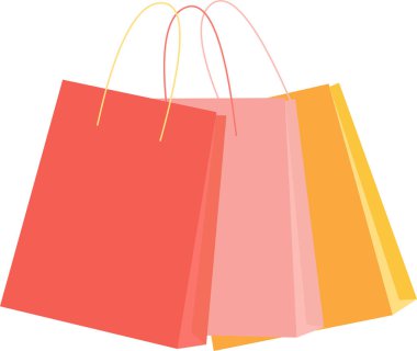 Üç tane kağıt alışveriş torbası. Beyaz arka plan. Vektör çizimi. Düz biçim