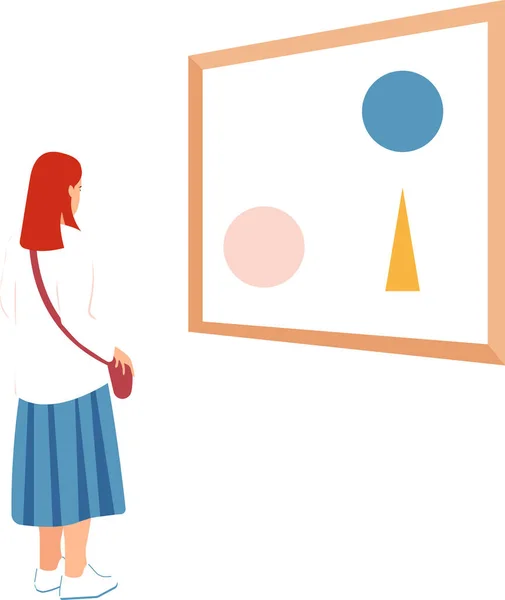 Bir kadın müzeyi ziyaret ederken resme bakıyor.