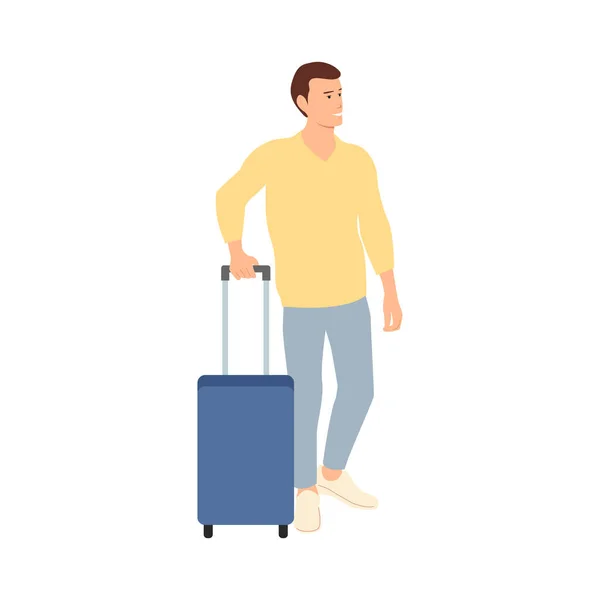 Happy Young Man Suitcase Flat Vector Illustration — Image vectorielle