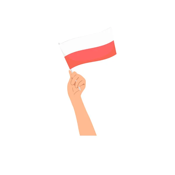 Hand holding Polish flag. Vector illustration. Flat style.