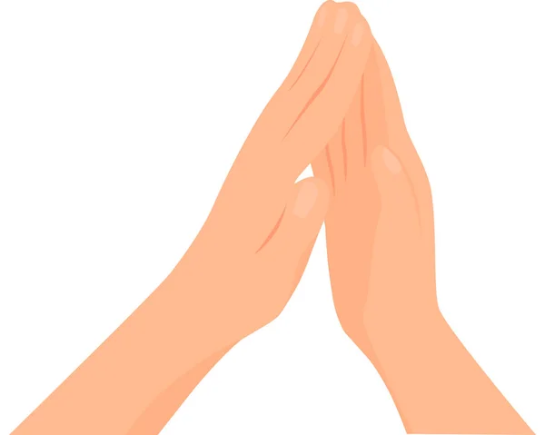 Avuç içleriyle birbirine dokunan iki el hareketi yapmak, işi bağlamak demektir. Beyaz arka plan. Düz vektör illüstrasyonu.