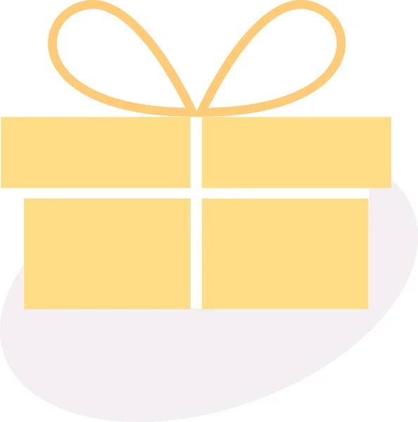 Жовта Коробка Зав Язана Стрічкою Подарунок Світло Фіолетовий Фон Еліпса — стоковий вектор