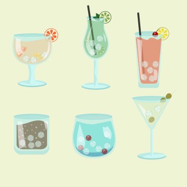 Meyve ve böğürtlenli kokteyller farklı tür bardaklarda hazırlanır..