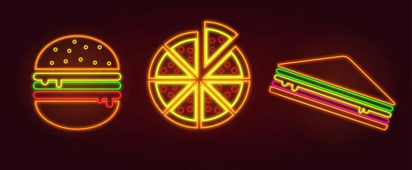 Conjunto Fast Food Estilo Neon — Vetor de Stock