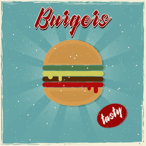 Burger Vintage Στυλ Αφίσα Ρετρό — Διανυσματικό Αρχείο