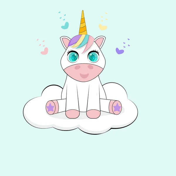 Mignonne Licorne Assise Sur Nuage — Image vectorielle