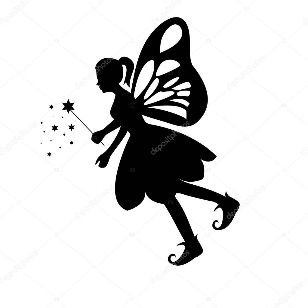 Silhouette of a flying fairy black