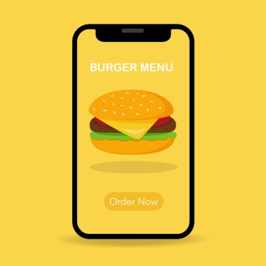 Ekranda hamburger menüsü reklamlı cep telefonu..