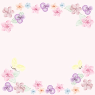 Çiçek ve kelebekli tebrik kartı veya davetiye arkaplanı