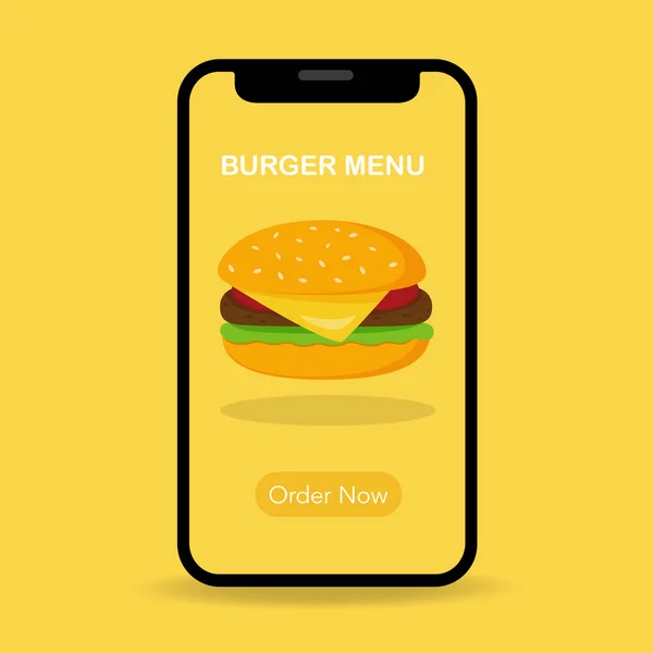 Telefone Celular Com Publicidade Menu Hambúrguer Tela — Vetor de Stock