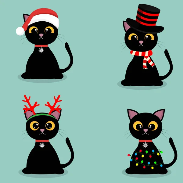 クリスマスの属性を持つ黒猫 — ストックベクタ