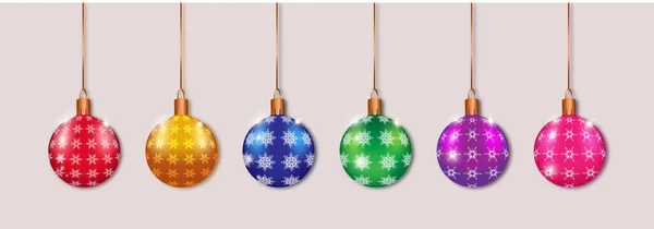 Farbige Weihnachtskugeln Mit Einem Schneeflocken Ornament — Stockvektor