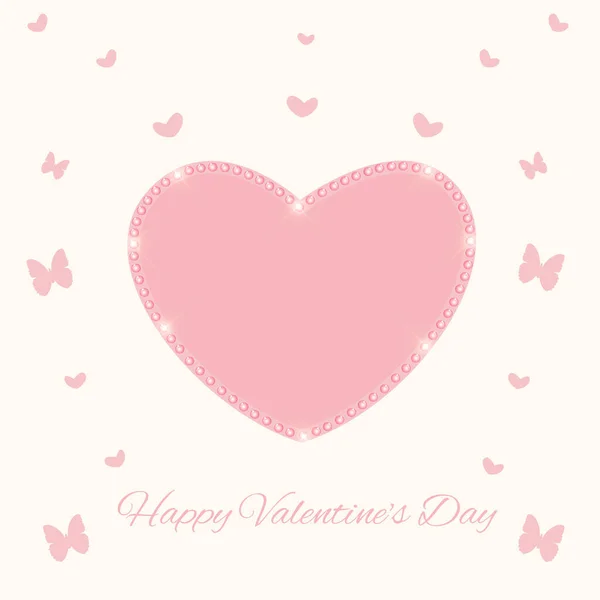 Valentine Day Greeting Card Pink Hearts Butterfly Beads — Stock Vector