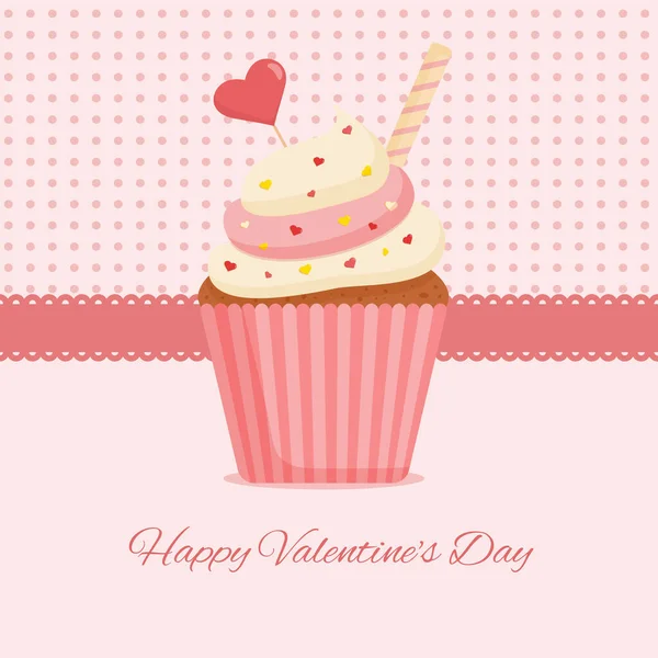 Valentine Day Greeting Card Cupcake Sweet Decoration — Stock Vector