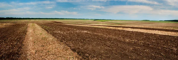 Plowed Land Foreground Groves Hills Background Rural Lands — Stock Photo, Image