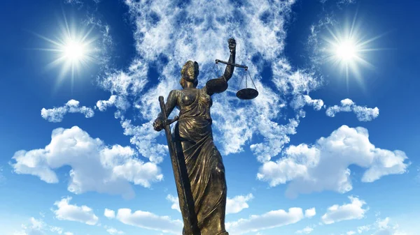 Justice Statue Holds Scales One Hand Sword Other Hand Epic — 图库照片