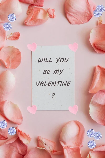 Happy Valentines Day Heart Shapes Lovely Valentine Proposal Diamonds — Stok fotoğraf