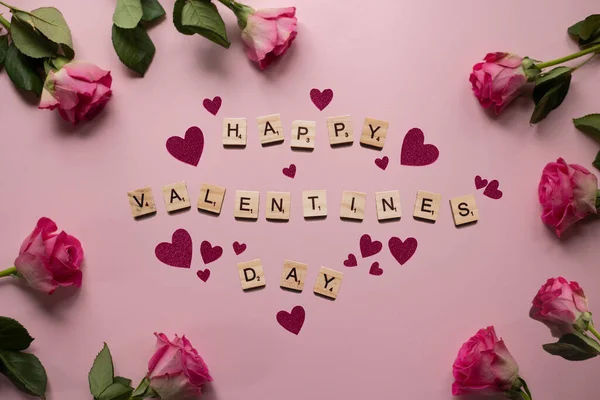 Happy Valentines Day Heart Shapes Lovely Roses — Stockfoto
