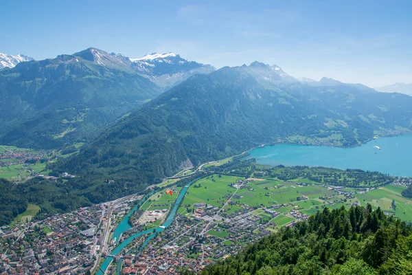 Úžasné Letecké Město Výhled Přírodu Vrcholu Interlaken Harder Kulm Thun — Stock fotografie
