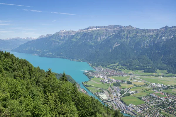 Úžasné Letecké Město Výhled Přírodu Vrcholu Interlaken Harder Kulm Brienz — Stock fotografie