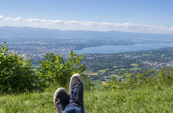 Užívám Panoramatický Výhled Ženevu — Stock fotografie
