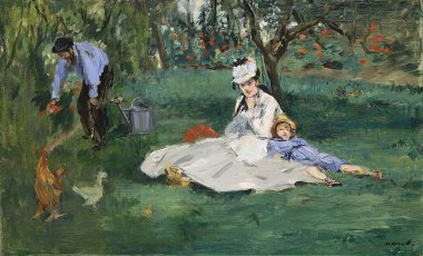 Monet 'in karısı Camille ve oğulları Jean ile olan bu resmi. Madam Monet ve Oğlu (Ulusal Sanat Galerisi, Washington, D.C.). The Monet Family in Their Garden in Their Argenteuil, Edouard Manet (Fransızca, Paris 18321883 Paris),