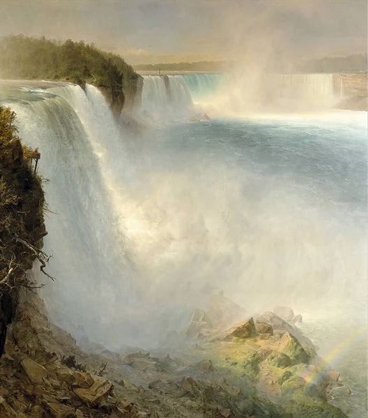 来自美国一侧的尼亚加拉瀑布 Niagara Falls 是一幅美国艺术家弗雷德里克 埃德温 Frederic Edwin Church 18261900 在帆布上的油画 — 图库照片