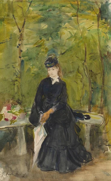 Berthe Morisot Siostra Artysty Edma Siedząca Parku Obraz Olejny Płótnie — Zdjęcie stockowe