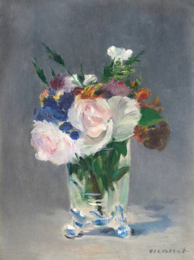 Flowers in a Crystal Vase, 1882 by Impressionist French painter and graphic artist Claude Monet 18321883. oil on canvas. National Gallery of Art, Washington, DC. USA.