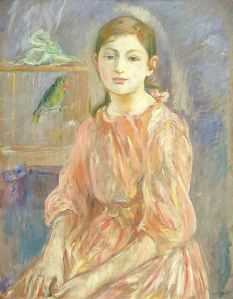 Córka Morisota Papugą 1890 Francuskiego Malarza Rysowniczki Grawerki Litografa Artysty — Zdjęcie stockowe