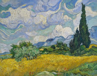 Vincent van Gogh 'un Cypress' li Buğday Sahası (1889). Met Museum of Art, New York, ABD.