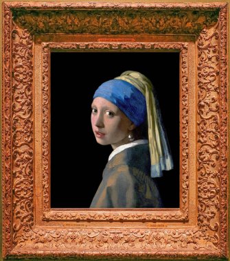 Johannes Vermeer,  Girl with a Pearl Earring 'Dutch: Meisje met de parel'  is an oil painting on canvas 1665 AD - 1666 AD (C17th AD), by Artist Johannes Vermeer (1632-1675). Mauritshuis, The Hague, The Netherlands.