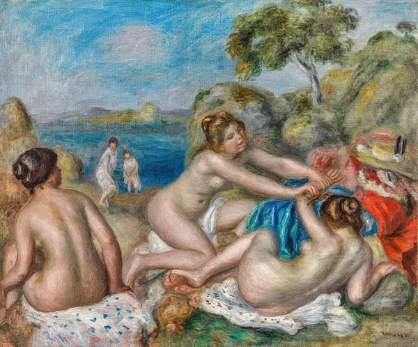 Auguste Renoir Bañistas Jugando Con Cangrejo Una Pintura Óleo Sobre — Foto de Stock