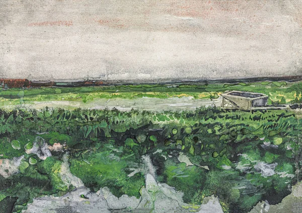 Van Gogh Paisaje Con Carretilla Dutch Landschap Met Kruiwagen Óleo —  Fotos de Stock