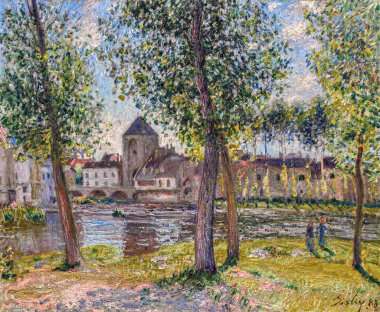 alfred sisley,  Les peupliers  Moret-sur-Loing, aprs midi daot is an oil painting on canvas 1899 - by British painter, lithographer and etcher, artist Alfred Sisley (1839-1899).
