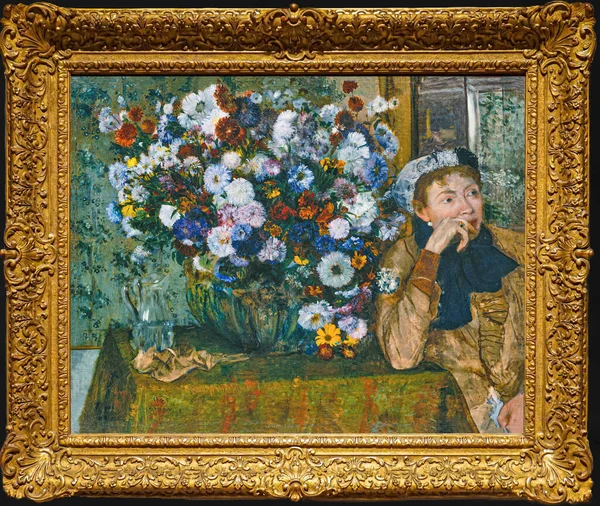 Woman Seated Vase Flowers Madame Paul Valpinon Oil Painting Canvas —  Fotos de Stock