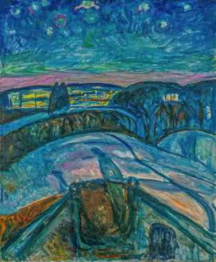 Starry Night, oil painting on canvas 1922 - by Norwegian painter Edvard Munch (1863-1944).