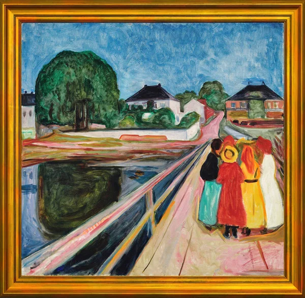 Edvard Munch Girls Bridge Oil Painting Canvas 1902 Norwegian Painter —  Fotos de Stock