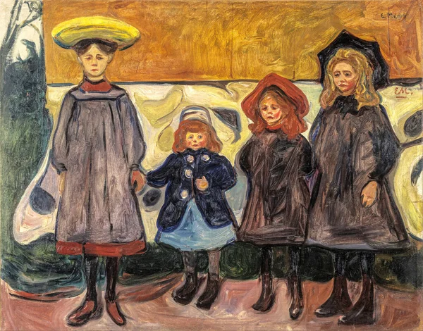 Four Girls Asgardstrand Oil Painting Canvas 1903 Norwegian Painter Edvard — Foto de Stock