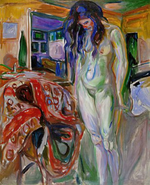 Model by the Wicker Chair is an oil painting on canvas between between from 1919 until 1921 - by Norwegian painter Edvard Munch (1863-1944).