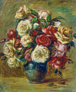 Auguste Renoir, Bouquet of Roses is an oil painting on canvas between Circa 1909-1913 by French painter, Pierre-Auguste Renoir (1841-1919).