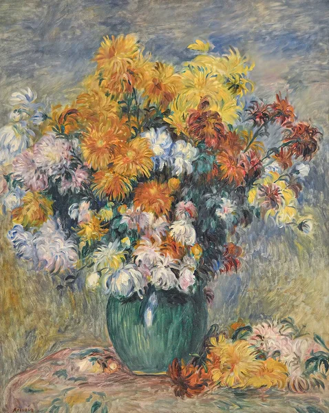 Auguste Renoir Csokor Krizantém Bouquet Chrysantmes Egy Olajfestmény Vászonra Által — Stock Fotó