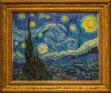 Rhonelar Üzerindeki Yıldızlı Gece ya da Vincent Van Gogh 'un (La Nuit toile) 1888 yapımı Rhne Manzarası' nda karanlıkta gördüğü renkleri fevkalade bir şekilde aktardı. Şehrin gaz lambaları yoğun bir portakal gibi parlıyor ve suya yansıyor.. 