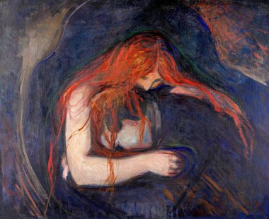 Vampire, is an oil painting on canvas 1895, by Norwegian painter Edvard Munch (18631944).