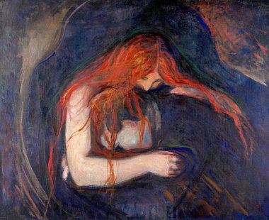 Vampire, is an oil painting on canvas 1895, by Norwegian painter Edvard Munch (18631944). clipart