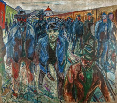 Eve Dönüş Yolundaki İşçiler, Norveçli ressam Edvard Munch (1863-1944) tarafından 1913-14 yılları arasında tuval üzerinde yağlı boya tablosu.).