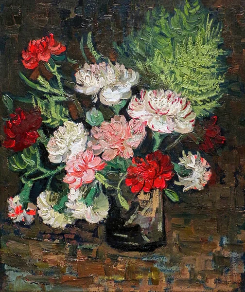 与康乃馨为伍 Vase Carnations 是一幅油画 由画家Vincent Van Gogh 1853 1890 于1886年创作 — 图库照片