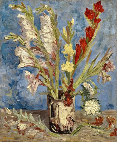 Vase Gladioli China Asters Oil Painting Canvas Which 1886 Artist — Stockfoto